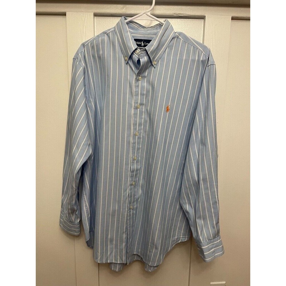 Ralph Lauren Button Down Mens 16.5 32/33 Blue Striped Excellent Classic Fit Pony